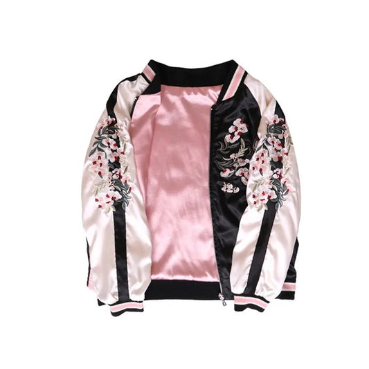 Pink Blossom Embroidered Bomber Jacket