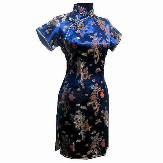 Chinese Deep Blue Cheongsam Dress