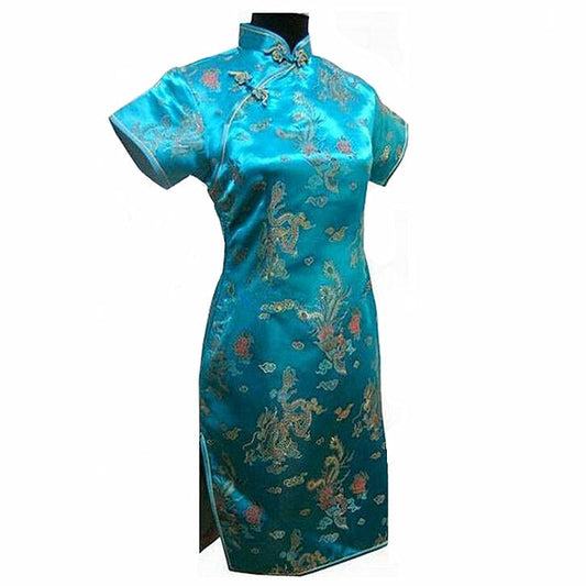 Chinese Turquoise Cheongsam Dress