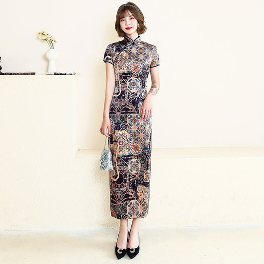 Chinese Blue Mosaic Cheongsam Dress