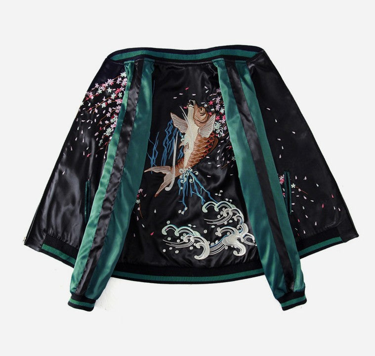 Koi Carp Embroidered Bomber Jacket