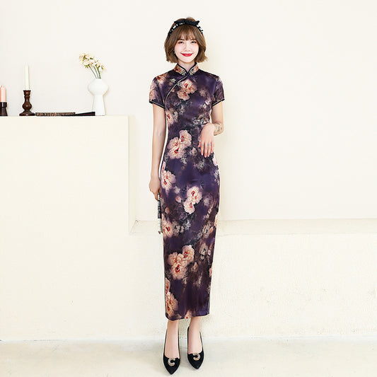 Chinese Deep Purple Cheongsam Dress