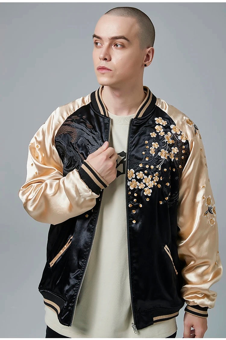 Golden Floral Lion Bomber Jacket