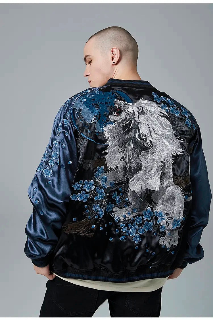 Midnight Ocean Lion Bomber Jacket