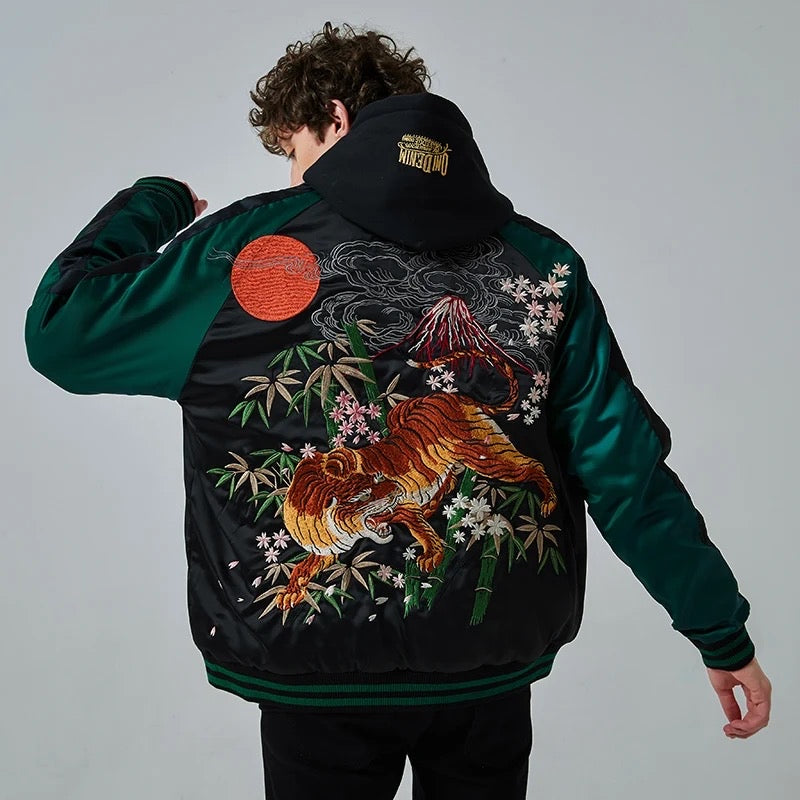 Asian Tiger Embroidered Bomber Jacket