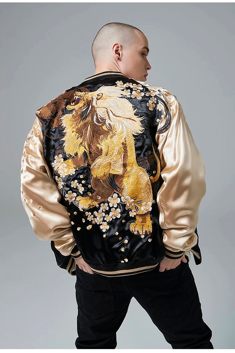 Golden Floral Lion Bomber Jacket