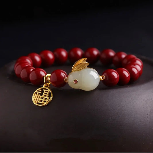 Fashion Cinnabar Jade Rabbit Head Elastic Bracelet Jewellery