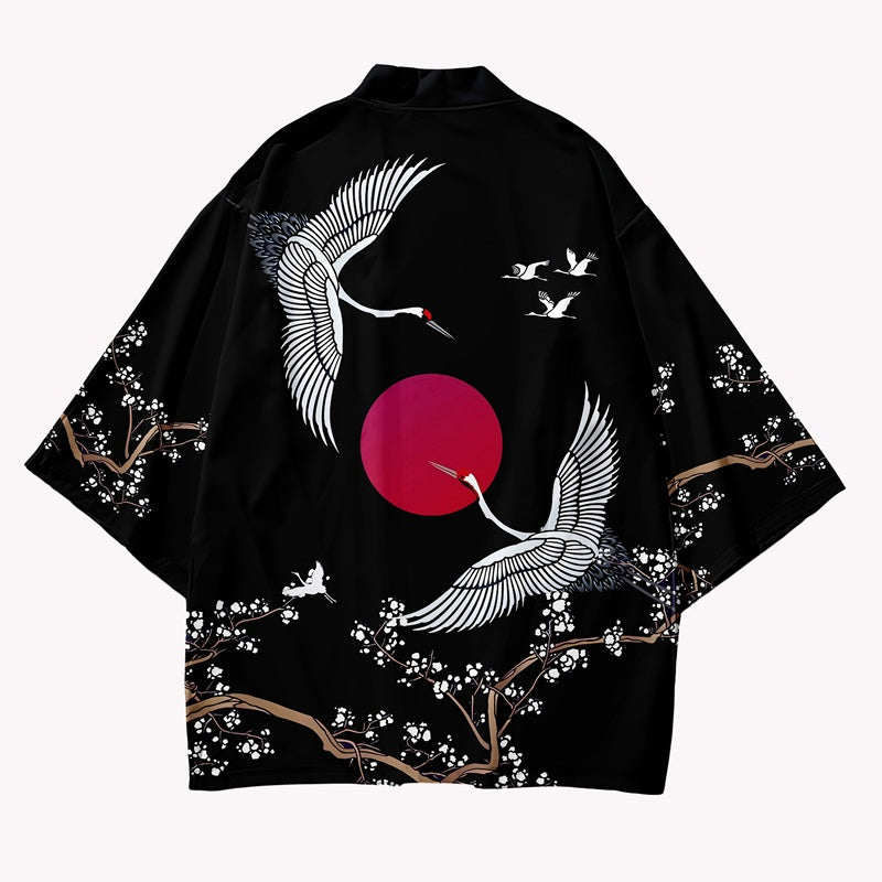 Red Sun Crane Kimono