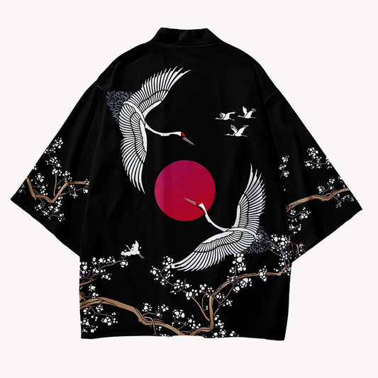 Red Sun Crane Kimono